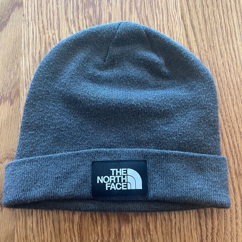 The North Face Logo Box Cuffed Knit‎ Beanie Hat Gray Heather Winter Warm A8